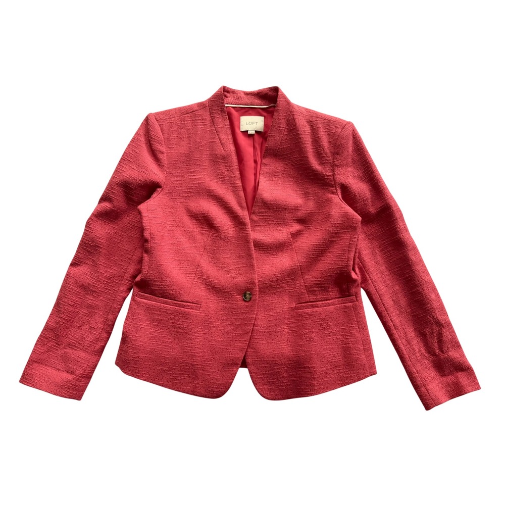 Ann Taylor LOFT Blazer Women 14 Light Red Textured Single Button Jacket Career